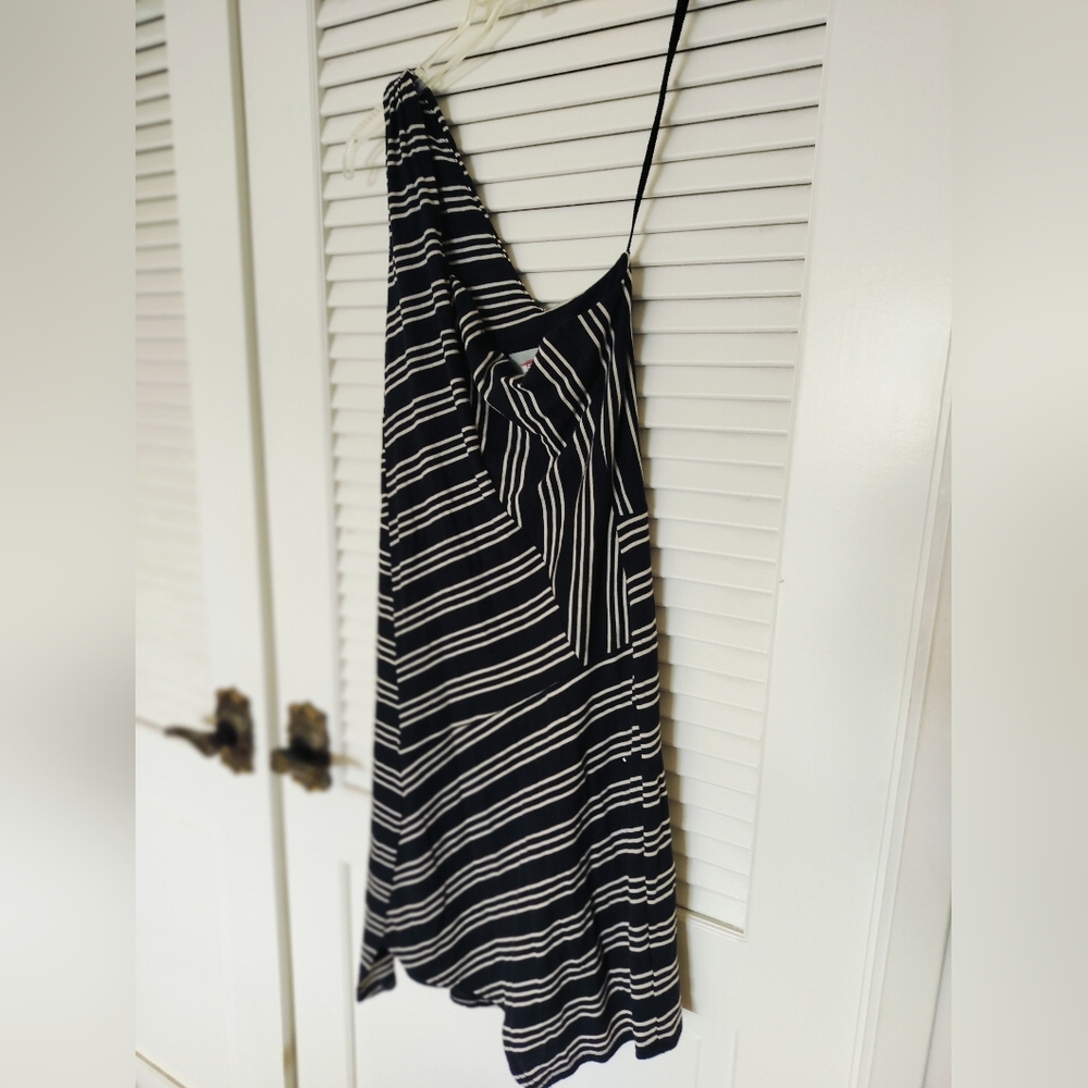 Maeve Black and White Striped Asymmetrical Dress Medium 100% Rayon